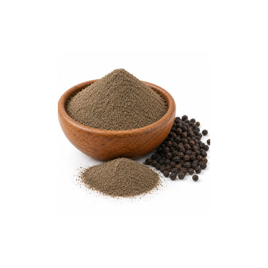 Black peppercorns and ground black pepper powder